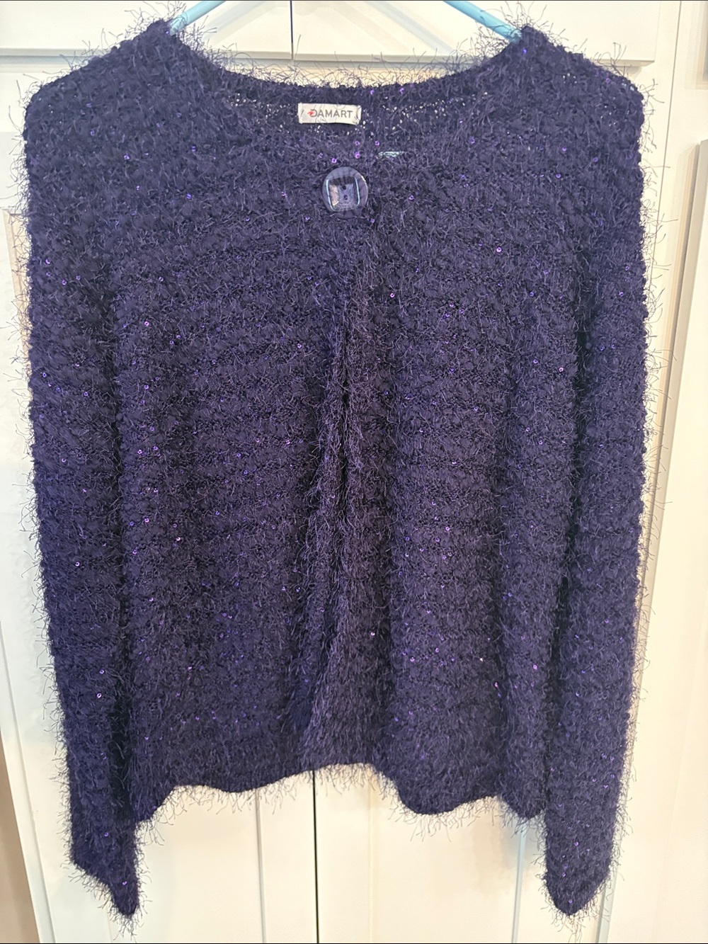 Women's Purple Sparkle Fuzzy Cardigan by